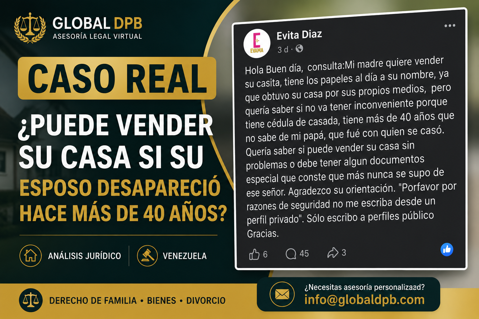 CASO REAL: ¿Puede vender una casa si su esposo desapareció hace más de 40 años en Venezuela?